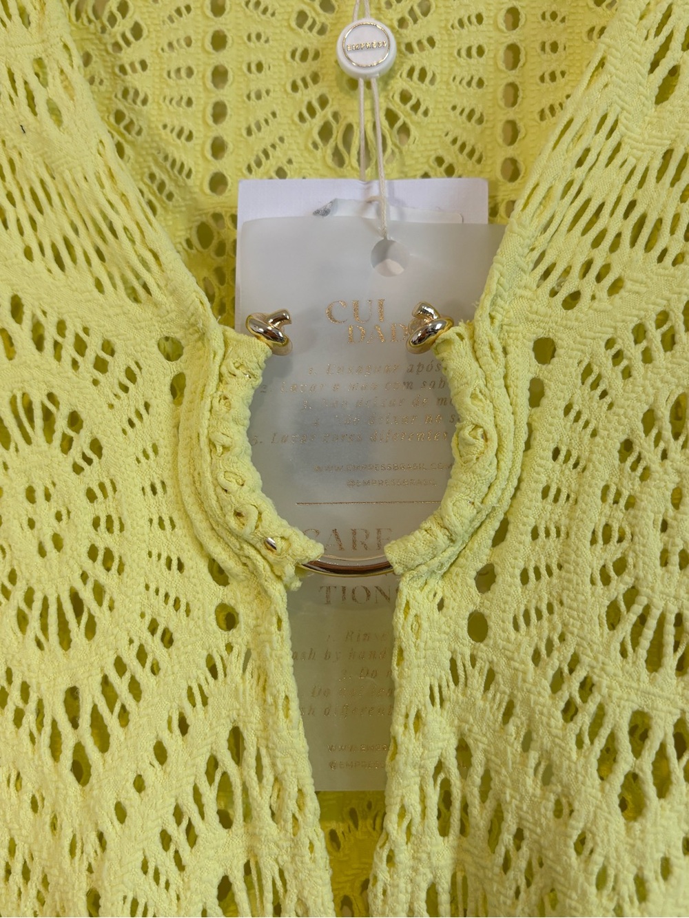 Empress Brasil NWT Short Sixty Yellow Lace Bell Sleeve Ring Cover Up Dress Large - Picture 10 of 12